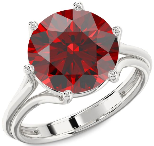 Garnet Silver Round Solitaire Engagement Ring