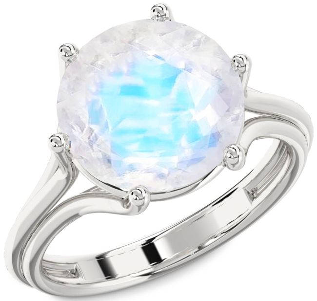 Moonstone Silver Round Solitaire Engagement Ring
