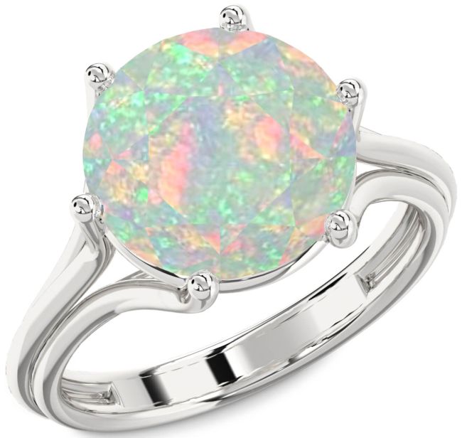 Opal Silver Round Solitaire Engagement Ring