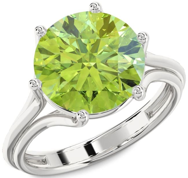 Peridot Silver Round Solitaire Engagement Ring