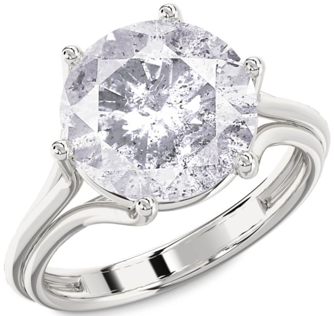 Salt & Pepper Diamond Silver Round Solitaire Engagement Ring