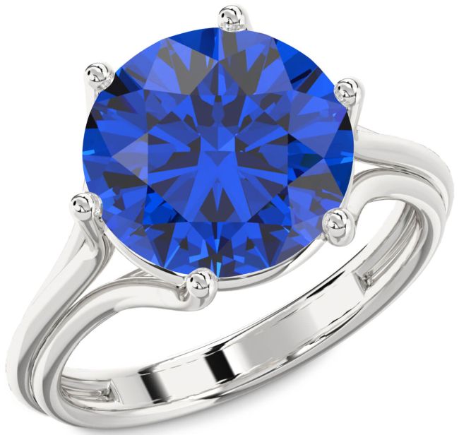 Blue Sapphire White Gold Round Solitaire Engagement Ring