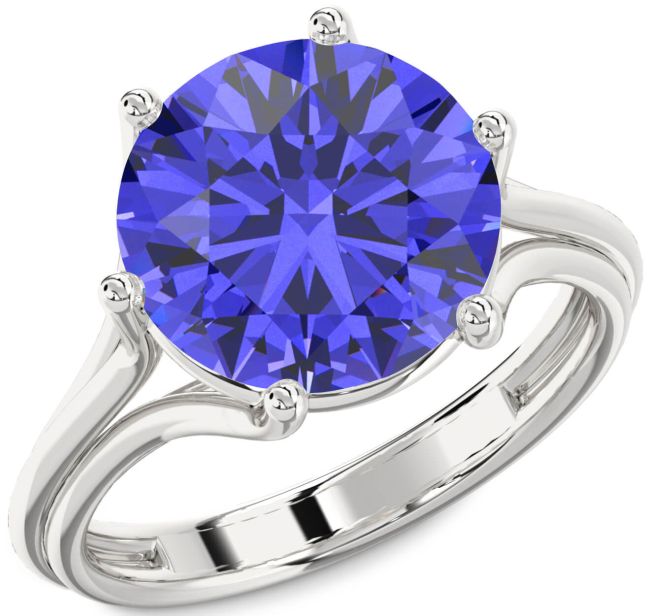 Tanzanite Silver Round Solitaire Engagement Ring