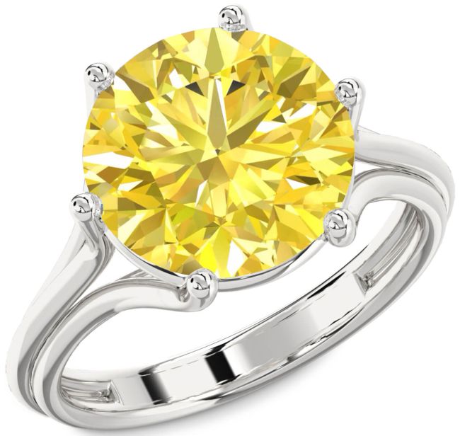 Yellow Diamond Silver Round Solitaire Engagement Ring