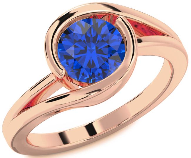 Blue Sapphire Rose Gold Silver Round Solitaire Engagement Ring