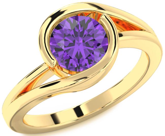 Amethyst Gold Round Solitaire Engagement Ring