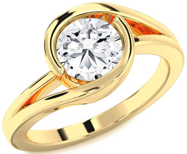 Diamond Gold Silver Round Solitaire Engagement Ring