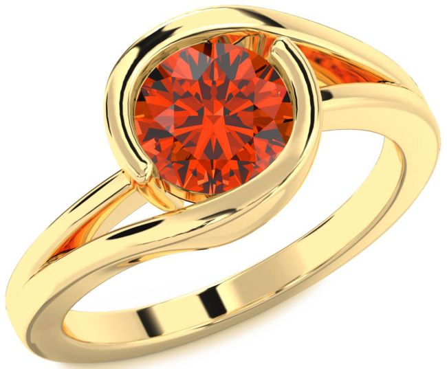 Fire Opal Gold Silver Round Solitaire Engagement Ring