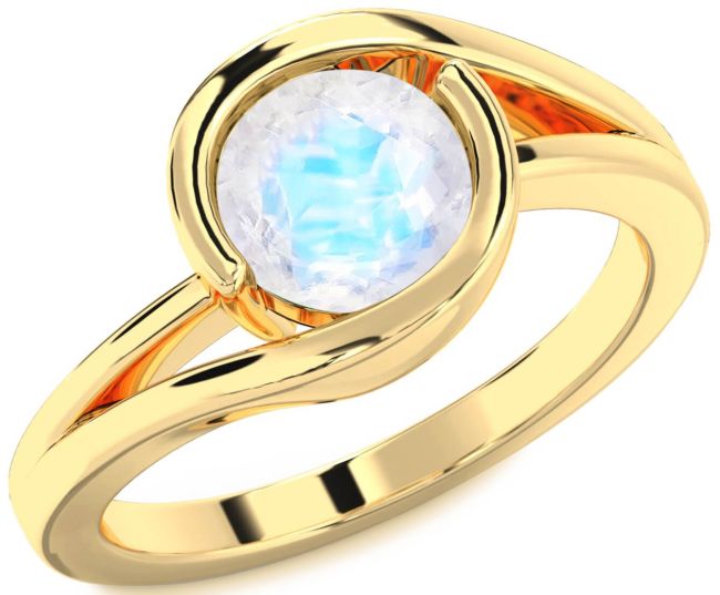 Moonstone Gold Silver Round Solitaire Engagement Ring