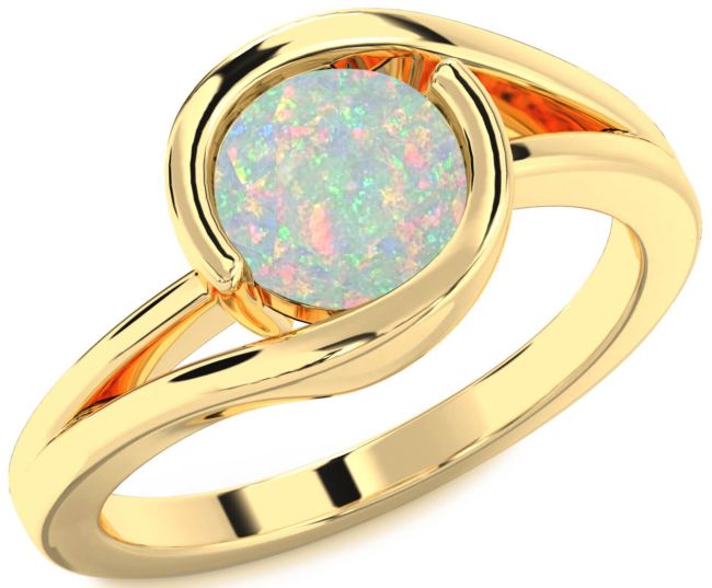 Opal Gold Silver Round Solitaire Engagement Ring