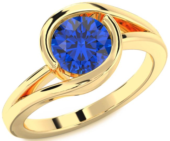 Blue Sapphire Gold Round Solitaire Engagement Ring