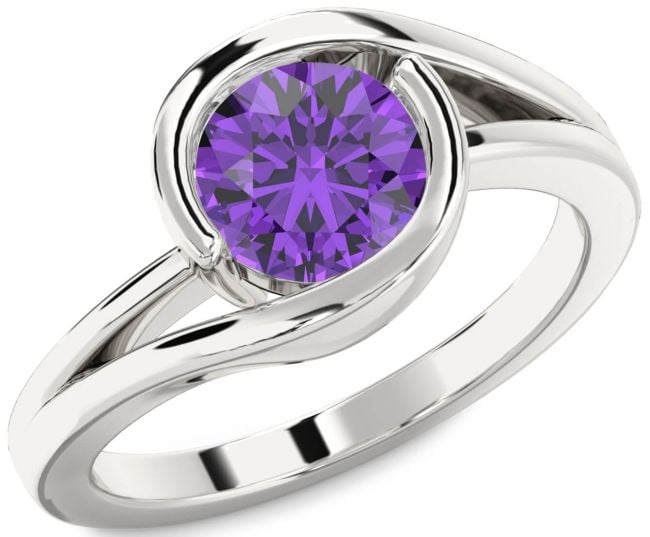 Amethyst Silver Round Solitaire Engagement Ring