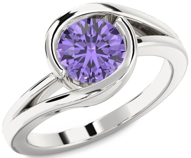 Alexandrite Silver Round Solitaire Engagement Ring
