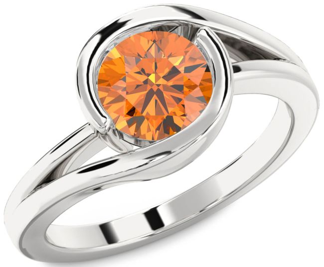 Citrine Silver Round Solitaire Engagement Ring