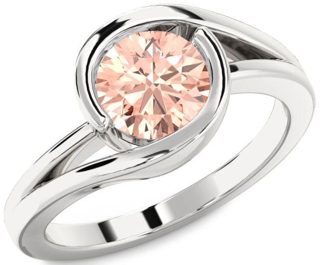 Morganite Silver Round Solitaire Engagement Ring