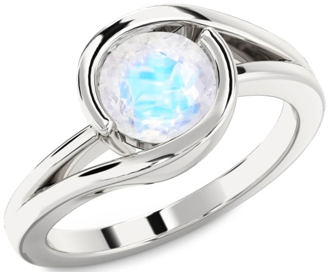 Moonstone Silver Round Solitaire Engagement Ring