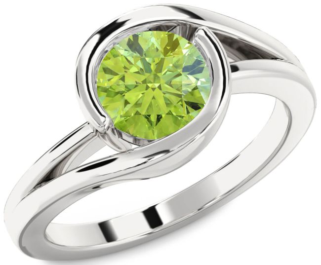 Peridot Silver Round Solitaire Engagement Ring