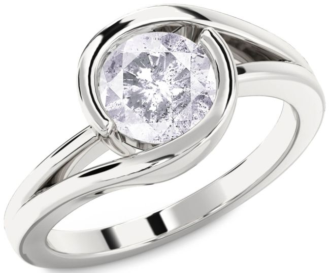 Salt & Pepper Diamond Silver Round Solitaire Engagement Ring