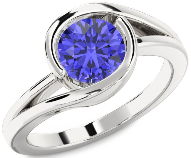 Tanzanite Silver Round Solitaire Engagement Ring