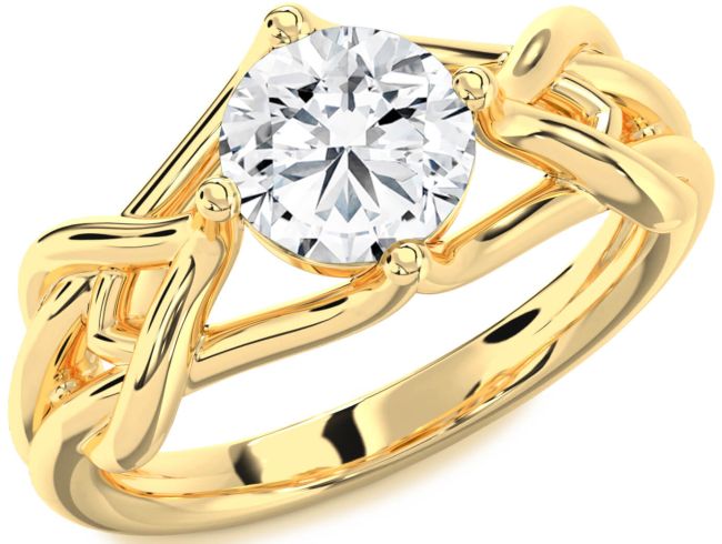 Diamond Gold Silver Knot Round Solitaire Engagement Ring