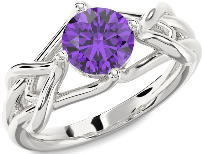 Amethyst Silver Knot Round Solitaire Engagement Ring