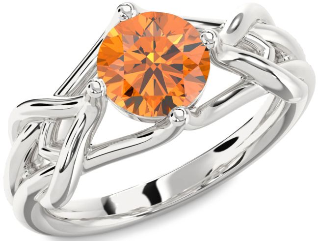 Citrine Silver Knot Round Solitaire Engagement Ring