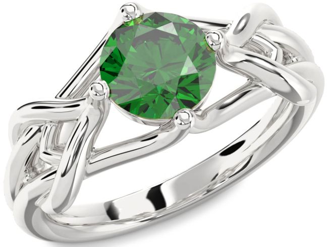 Emerald Silver Knot Round Solitaire Engagement Ring