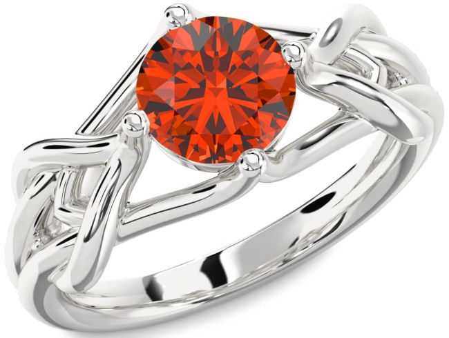 Fire Opal Silver Knot Round Solitaire Engagement Ring