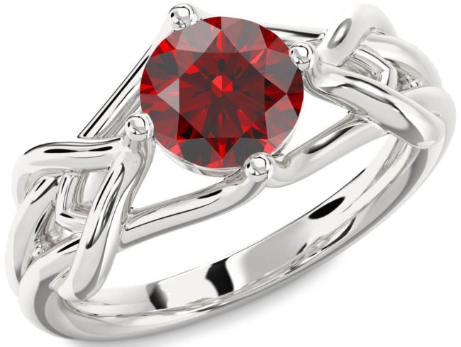 Garnet Silver Knot Round Solitaire Engagement Ring