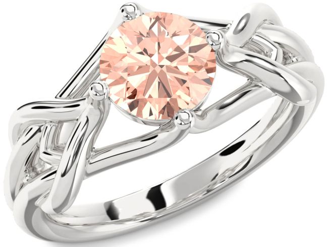 Morganite Silver Knot Round Solitaire Engagement Ring