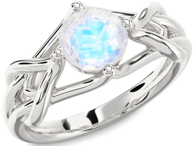 Moonstone Silver Knot Round Solitaire Engagement Ring