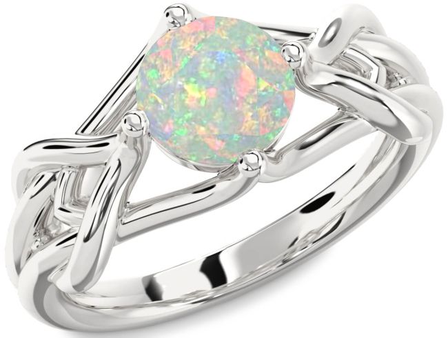 Opal Silver Knot Round Solitaire Engagement Ring
