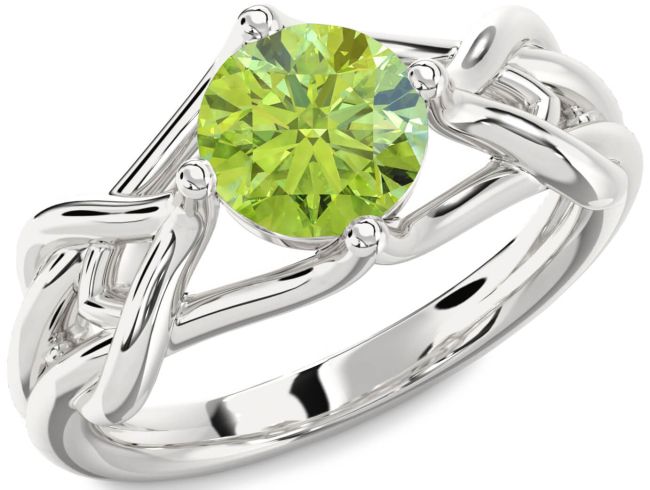 Peridot Silver Knot Round Solitaire Engagement Ring