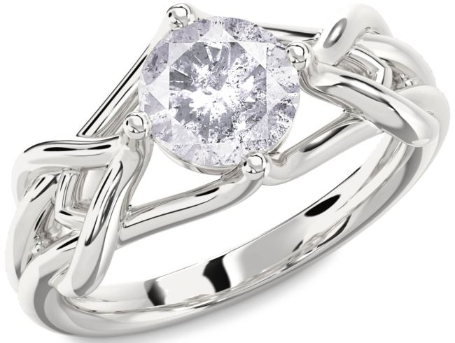 Salt & Pepper Diamond Silver Knot Round Solitaire Engagement Ring