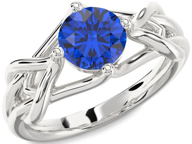 Blue Sapphire White Gold Knot Round Solitaire Engagement Ring