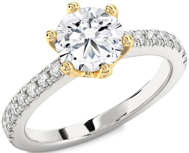 Diamond White Yellow Gold Round Solitaire Pave Engagement Ring