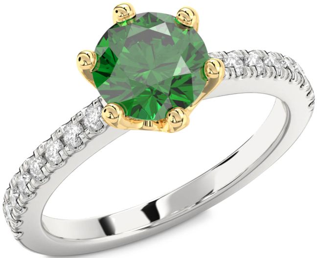 Diamond Emerald White Yellow Gold Round Solitaire Pave Engagement Ring