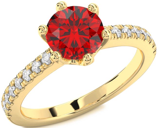 Diamond Ruby Gold Silver Round Solitaire Pave Engagement Ring