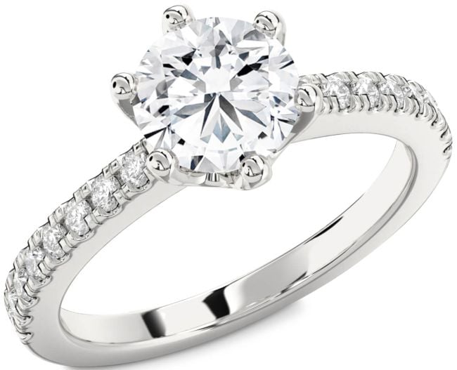 Diamond Platinum Round Solitaire Pave Engagement Ring