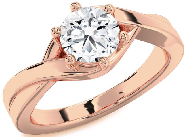 Diamond Rose Gold Silver Round Solitaire Engagement Ring