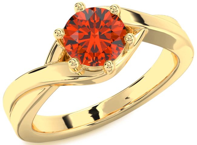 Fire Opal Gold Silver Round Solitaire Engagement Ring