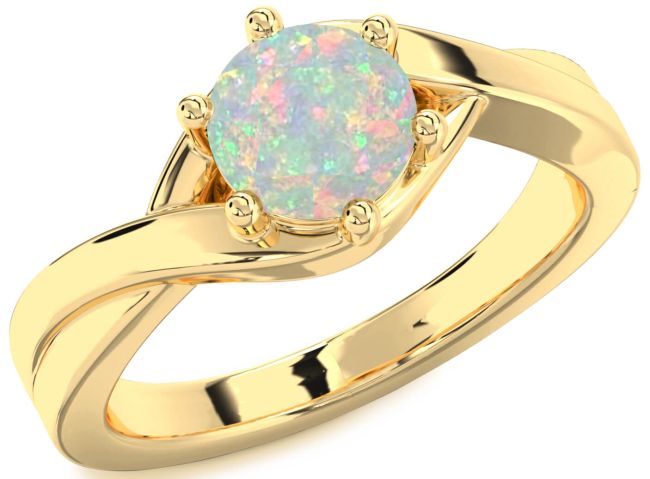 Opal Gold Silver Round Solitaire Engagement Ring