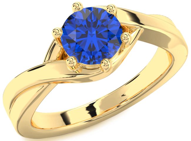 Blue Sapphire Gold Round Solitaire Engagement Ring