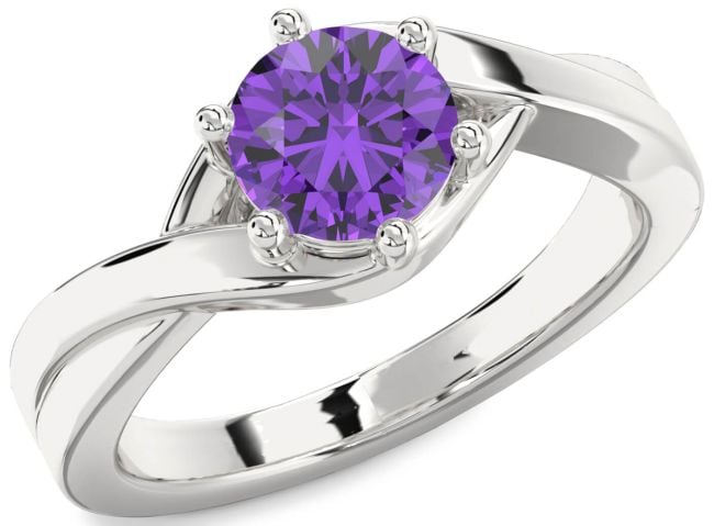 Amethyst Silver Round Solitaire Engagement Ring