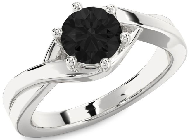 Black Diamond Silver Round Solitaire Engagement Ring