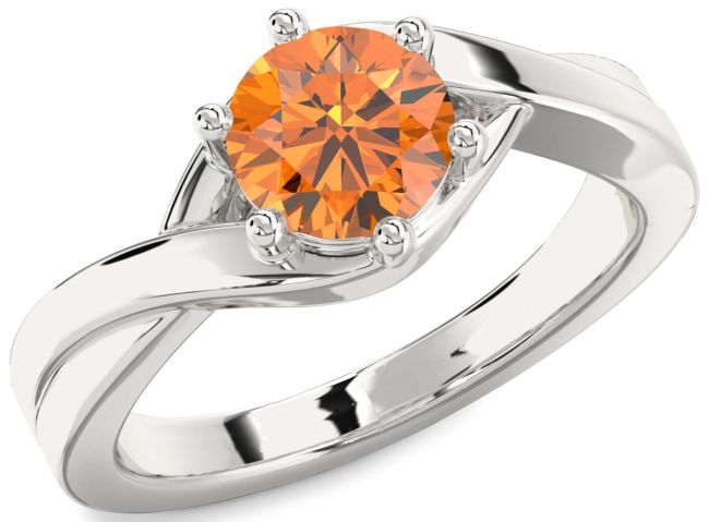 Citrine Silver Round Solitaire Engagement Ring