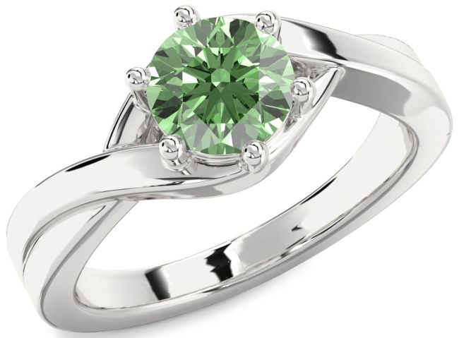 Green Diamond Silver Round Solitaire Engagement Ring