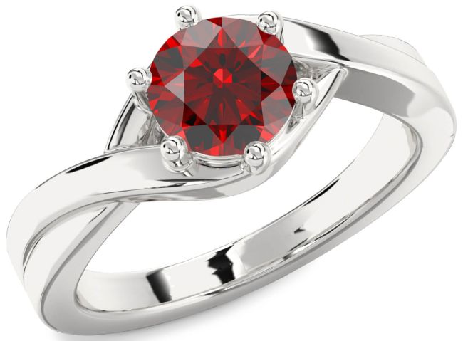 Garnet Silver Round Solitaire Engagement Ring