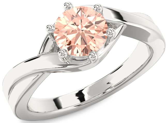 Morganite Silver Round Solitaire Engagement Ring