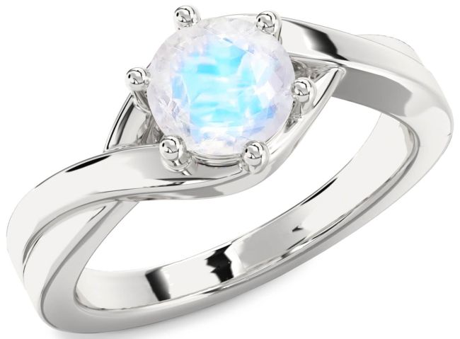 Moonstone Silver Round Solitaire Engagement Ring
